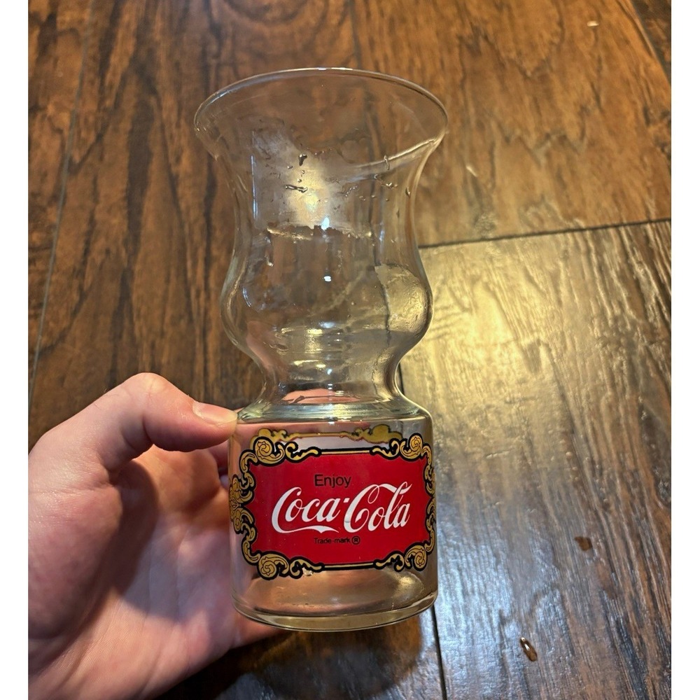 Vtg Coca-Cola Enjoy Coca-Cola Clear Advertising Glass w/ Red Label Soda Theme